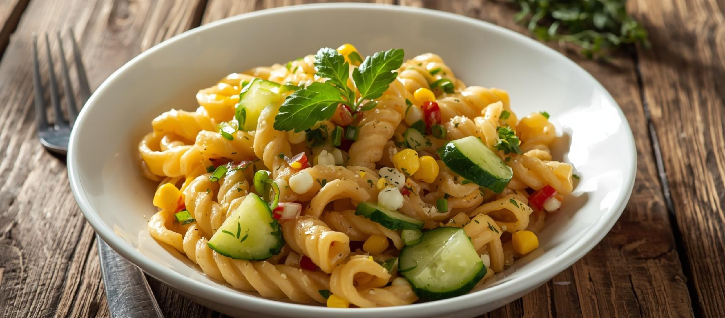 sałatka makaronowa z ogórkiem i kukurydzą