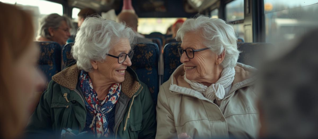 podróż do pracy - dwie seniorki rozmawiają